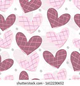 seamless pink glitter valentine pattern background with heart shape