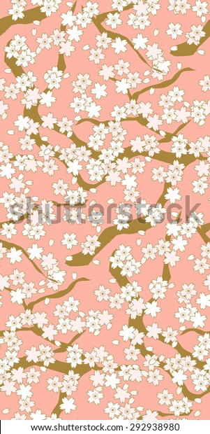 Seamless Pink Golden Cherry Blossom Flower Nature Backgrounds