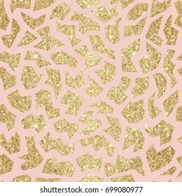 Seamless pink, golden polygons pattern. Geometric sparkly texture. Polygonal wallpaper.