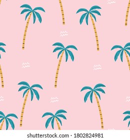 seamless pink and green palm trees pattern. repeating vector beach pattern