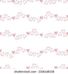 seamless pink hand draw heart from chalk paint colour pattern background , kids pattern