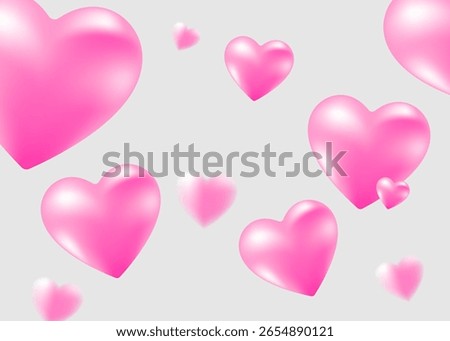 Seamless pink heart background with glossy 3D effect on light grey. Cute romantic pattern perfect for Valentine's Day and love-themed designs.