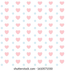 Seamless pink heart and blue dot isolated on white background, vector illustration