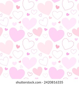 Seamless pink heart pattern on white background for design about Valentine’s Day, love, fabric or any artwork in cute and sweet concept