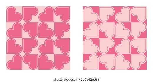 Seamless pink heart pattern set. Vector illustration design. 