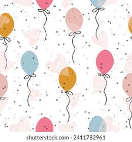 Seamless pink hearts and balloons pattern background  for wallpaper,gift wrapping,packaging,brochure cover template design.

