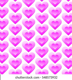 Seamless  pink hearts pattern  on  wihte background. vector