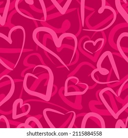 Seamless Pink Hearts Pattern Vector. Romantic Background with Colorful Doodle. Textile Feminine Pattern Design. Romantic Patterns and Backgrounds for Valentine's Day Design. Pink Hearts Background.