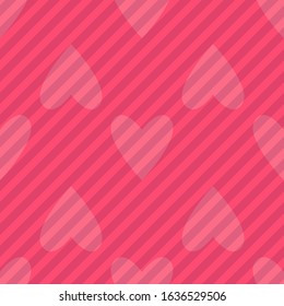 Seamless pink hearts and stripes pattern. Valentine's day tile background. Romantic vector pattern.