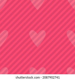 Seamless pink hearts and stripes pattern. Valentine's day tile background. Romantic vector pattern.