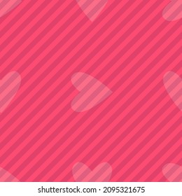 Seamless pink hearts and stripes pattern. Valentine's day tile background. Romantic vector pattern.