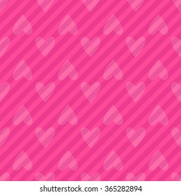 Seamless pink hearts and stripes pattern. Valentine's day tile background. Romantic vector pattern.