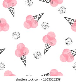 Seamless pink ice cream pattern. Sweet food background.