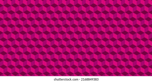 Seamless pink isometric cubes optical illusion hexagons pattern vector