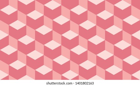 Seamless pink isometric hexagons and diamonds abstract pattern vector