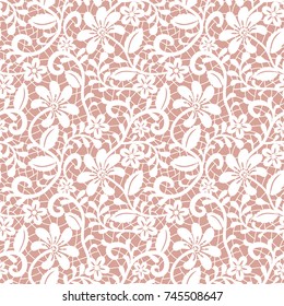 Seamless pink lace background with floral pattern