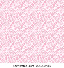Seamless pink lace with floral pattern on a white background