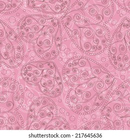 Seamless pink lace pattern with hearts and swirls
