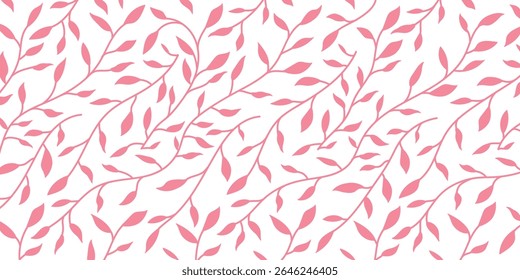 Seamless pink leaf pattern on white background. Elegant botanical vector design for fabric, wallpaper, wedding decor, feminine packaging, and spring-themed projects. sstkBackgrounds