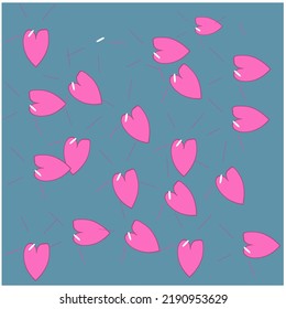 Seamless pink leaves and petioles on bluish gray base good for printing on textile, paper.  