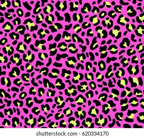 Seamless Pink Leopard Pattern 80s 90s Style.Fashionable Exotic Animal Print.Vector