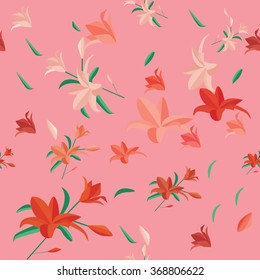 seamless pink lily flower pattern on pink canvas. 