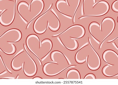 seamless pink linear pattern of hearts.  Wedding, birthday, Valentine's Day. Symbol of love
