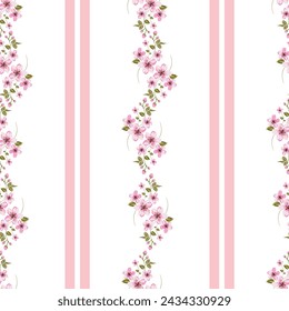 
líneas rosadas sin costuras y patrón de flores