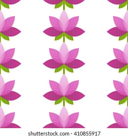 Seamless pink lotus flower pattern. Colorful  oriental background. Garland. Print. Vector illustration.