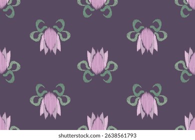 Seamless pink lotus Ikat pattern with soft textile texture. Traditional ethnic design with modern elegance, perfect for fabric, textile printing, fashion design, home decor, and digital backgrounds.