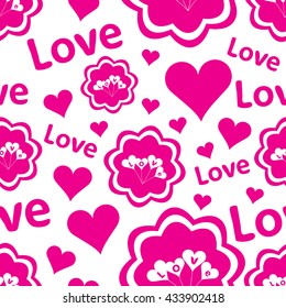 Seamless pink love balloons and hearts