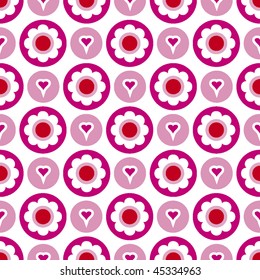 Seamless pink love and flowers pattern in vector