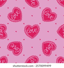 Seamless Pink Love Pattern with Heart Doodles