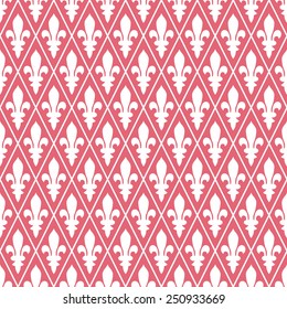 Seamless pink medieval fleur de lis diamond pattern vector