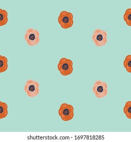 Seamless pink and orange flowers floral leaf pattern. Stylish repeating texture. Orange background with pink flowers. Trendy. Botanical.