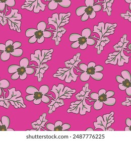 Seamless pink orchid, cambria flower pattern on dark blue background