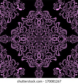 Seamless pink ornamental Pattern on a black Background.