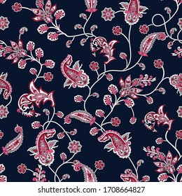 seamless pink  paisley pattern on navy