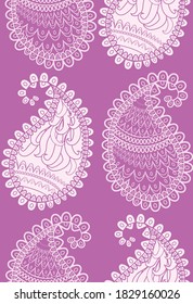 Patrón rosa sin foco de hermosos pepinos paisley turco, indio, persa