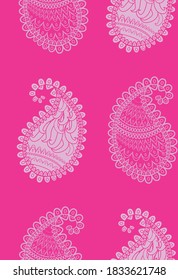 Seamless pink pattern of beautiful paisley cucumbers Turkish, Indian, Persian