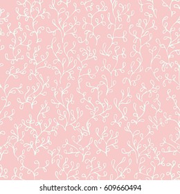 Seamless pink pattern with branch, leaves