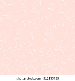 Seamless pink  pattern with colorful sloppy sketch contours of stars for Marry Christmas and Happy New Year