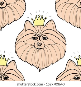 Seamless pink pattern with cute pomeranian dog.
