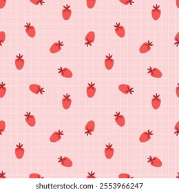 Seamless Pink Pattern with Cute Red Strawberry Illustrations