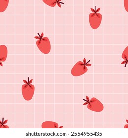 Seamless Pink Pattern with Cute Red Strawberry Illustrations