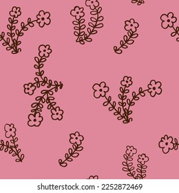 Seamless pink pattern with hand drawn flowers. Vector illustration.