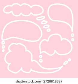 Patrón rosa sin fisuras con el discurso dibujado a mano y las burbujas de pensamiento delineadas en blanco. Linda ilustración de estilo doodle, diseño plano mínimo, fondo lúdico para cómics, diseño de niños e impresiones.