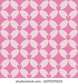 Seamless pink pattern with interlocking heart-shaped petals on a soft cream background, creating a romantic, playful, and elegant design.
