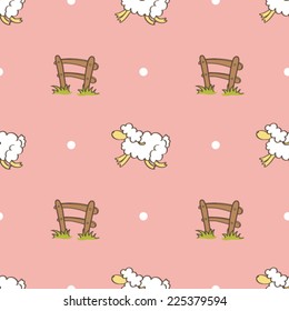 seamless pink pattern with jumping sheeps