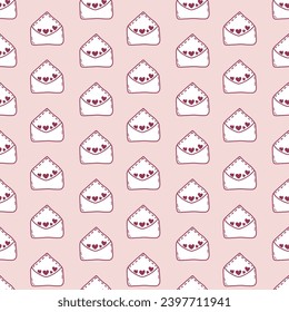 Seamless pink pattern with a letter from which hearts fly out. Love message